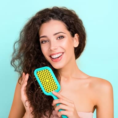 SHINLEA Vented Detangler Brush for Curly Thick Hair, Women Hairbrush with Soft Wave-Shaped Bristles, Curl Detangling Brush for Swimming Beach, Yellow and Blue - Image 6
