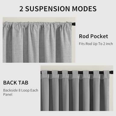 CUCRAF Linen 100% Blackout Curtains 96 Inch Length 2 Panels Set, Back Tab and Rod Pocket Curtain for Living Room Bedroom, Room Darkening Window Drapes Thermal Insulated, (52x96 inch, Light Grey - Image 4