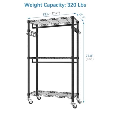 VIPEK R2 Mini Rolling Clothes Rack Heavy Duty Clothing Rack for Hanging Clothes Adjustable Portable Closet Metal Clothes Racks with Wheels Double Rods Side Hooks, Freestanding Garment Rack, Black - Image 6