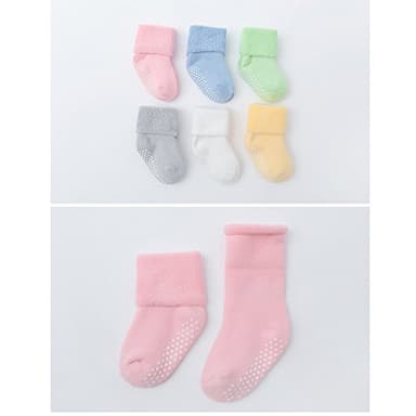 VWU Baby Toddler Kids Ankle Crew Socks with Grips Unisex Warm Thick Cotton Winter Socks 1-3T 6 Color - Image 4