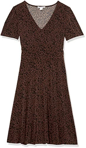 Amazon Essentials Women's Short Sleeve V-Neck Gathered Fit and Flare Dress, Dark Toffee Brown Cheetah, Medium - Image 6