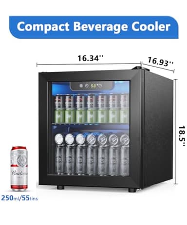 Joy Pebble Beverage Refrigerator Cooler 1.3 Cu.Ft, 12 Bottle 55 Can - Mini Fridge with Glass Door for Beer Drinks Wines,Freestanding beverage fridge with Adjustable Shelving - Image 5