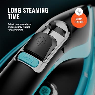 PurSteam SteamTech Elite 1750W Steam Iron, Digital Temp Control & LED Display, Ceramic Soleplate, Adjustable Steam, Self-Clean, Anti-Calc, Anti-Drip, Auto Shut-Off - Image 6