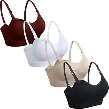 GXXGE 4Pack Nursing Bra for Breastfeeding Maternity Bras Push Up Silk Seamless Pregnancy Bralette Underwear Black Beige Rosered White Medium - Image 1