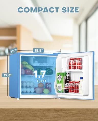 Upstreman 1.7 Cu.ft Mini Fridge with Freezer, Dorm Essentials, Adjustable Thermostat, Energy Saving, Low Noise, Single Door Compact Refrigerator for Dorm, Office, Bedroom, Blue-FR17 - Image 3