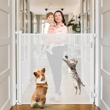 48 Inch Extra Tall Pet Gate 55" Wide Retractable Baby Gates, Extra Tall Cat Gate Indoor/Outdoor Retractable Gate Tall Baby Gates for Dogs Extra Tall Gates for Cats - No Jumping Over, White - Image 9