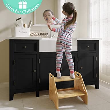 AMBIRD Wooden Step Stool, Two Step Stools Toddler 300 lbs Capacity with Safety Non-Slip Pads and Handles, Bamboo Step Stool for Bathroom, Kitchen Dual Height Step Stools for Kids (Natural) - Image 9