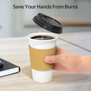 Dealusy 100 Pack 16 oz Disposable Coffee Cups with Lids and Sleeves, Sturdy Thick Paper & Leak-free Insulated to Go Paper Hot Coffee Cups for Hot & Cold Beverage - Image 3