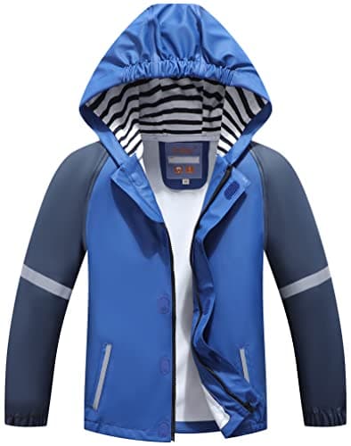BenBoy Kids Rain Jacket Lightweight Raincoat Hooded Outdoor Waterproof Windbreaker for Boys Girls,YY468-Royalblue+Navyblue-116 - Image 1
