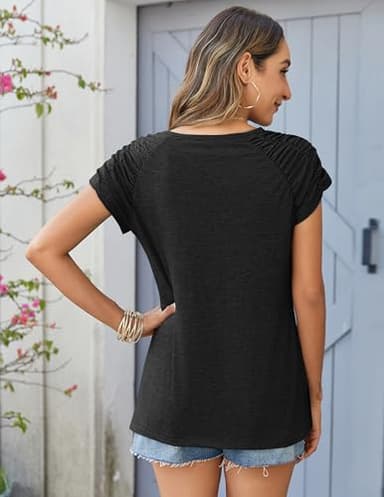 Zeagoo Summer Tops for Women 2025 V Neck T Shirts Short Sleeve Tops Dressy Casual Shirts Side Split Black L - Image 4