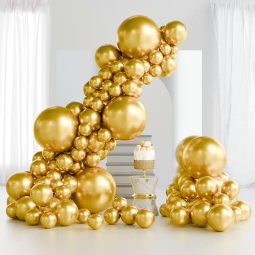 RUBFAC 145pcs Metallic Gold Balloons Latex Balloons 18 12 10 5 Inch Party Balloon Kit Different Sizes for Birthday Party Wedding Balloon Graduation Baby Shower Decoration - Image 1