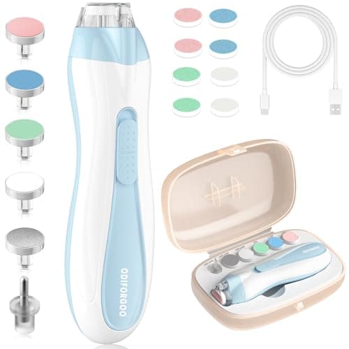 ODIFORGOO Baby Nail Trimmer Electric Baby Nail File,USB Charging 15 in 1 Nail Clippers kit with Dust Cover LED Light,Trim Buffer Kit for Newborn Infant Toddler or Adults Toes Fingernails Care(Blue) - Image 1