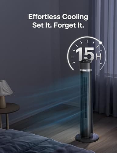 PELONIS 40 inch Bladeless Tower Fan for Bedroom, Standing Fan with Remote Control, 26ft/s, 90° Oscillation, 3 Speed Settings, 27 Db, 3 Modes, 15-Hour Timer, LED Display, Fan that Blows Cold Air, Grey - Image 7