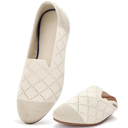 poemlady Women’s Ballet Flat Shoes Dress Knit Round Toe Slip On Ballerina Walking Flats for Woman Low Wedge Casual Comfort Soft - Image 1