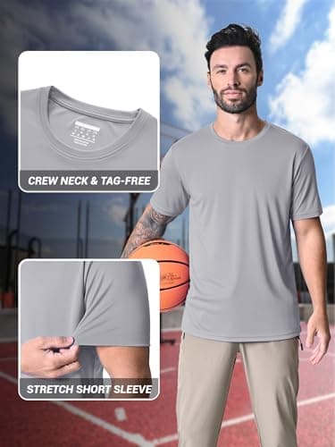 Tee Shirts for Men Short Sleeve Active Shirts Summer Dry Fit T Shirts Moisture Wicking Running T-Shirt Light Grey - Image 5