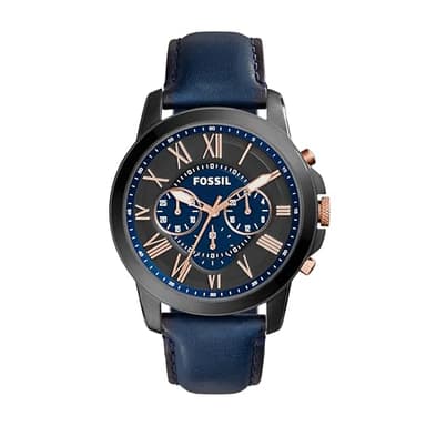 Fossil Men's Grant 44mm Quartz Stainless Steel and Leather Chronograph Watch for Men, Color: Black, Blue (Model: FS5061) - Image 1