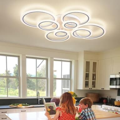 Shine LUEST Modern LED Ceiling Light, Dimmable LED Chandelier Flush Mount Ceiling Lights, Remote Control Acrylic Ring Ceiling Lamp Fixture for Living Room Dining Room Bedroom (White, 8 Rings) - Image 3