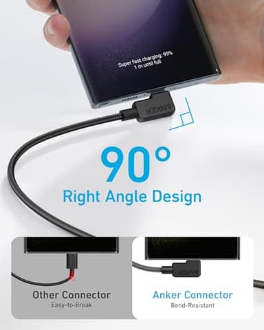 Anker USB C to USB C Right Angle Cable, 240W 90 Degree Type-C Braided Charging Cord for iPhone 17 Series and More (2Pack 6FT Black) - Image 2