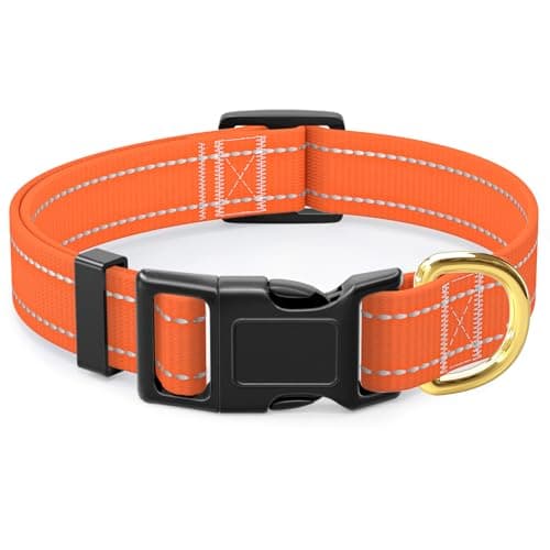 TMOODEL Reflective Dog Collar for Large Dogs, Cute Adjustable Heavy-Duty Nylon Puppy Collars for Boy and Girl Female, Soft Pet Accessories with Quick Release Buckle, Neck 16-24", Orange