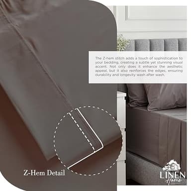 Linen Home 100% Cotton Percale Sheets King Size, Charcoal, Deep Pocket, 4 Pieces Set - 1 Flat, 1 Deep Pocket Fitted Sheet and 2 Pillowcases, Crisp Cool and Strong Bed Linen - Image 3