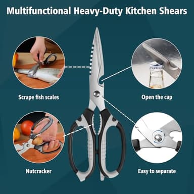 BoFuYuan Kitchen Scissors, 9-Inch Heavy Duty Multipurpose Food Cutting Shears, Detachable Dishwasher Safe, Sharp Serrated Blade, Ergonomic Non-Slip Handle for Food, Meat, Herbs, Black - Image 6