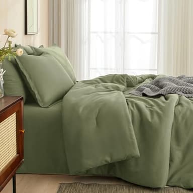 PHF 7 Pieces California King Comforter Set, Lightweight Bed in A Bag & 18" Sheet Set for All Season, Ultra Soft Cozy Bedding with Comforter, Sheets, Pillowcases & Shams, Olive Green - Image 6
