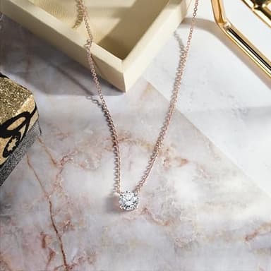 Abourt 1 Carat Moissanite Solitaire Pendant Necklace, Round Cut April Birthstone, 18K White Gold Over Silver Jewelry Gift for Women, 18-inch Chain (rose,4-april-moissanite) - Image 2