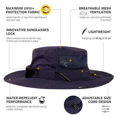 TOP-EX Men's Waterproof Bucket Sun Hat with Wide Brim, Summer Boonie Shade Cap for Outdoor Hiking, Fishing, Beach, Safari - UV Protection SPF Sunhat, Navy M/L - Image 5