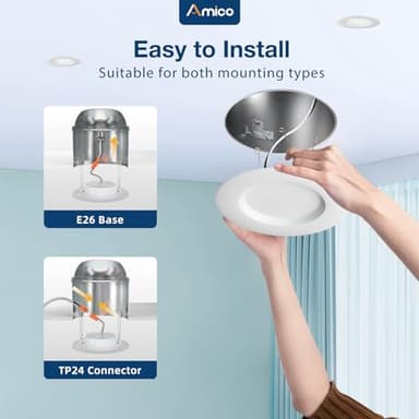 Amico 24 Pack 5/6 inch 5CCT LED Recessed Lighting, Dimmable, 12.5W=100W, 950LM, 2700K/3000K/4000K/5000K/6000K Selectable, Retrofit Can Lights with Baffle Trim, IC Rated - ETL & FCC, White - Image 2