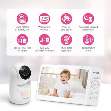 VTech [2025 Upgrade Baby Monitor with 7" IPS Screen, Pan Tilt Zoom Camera, No WiFi Video Baby Monitor with Camera and Audio, Multi-Color Night Light, 2-Way Talk, Lullabies, Advanced HQ Max - Image 2