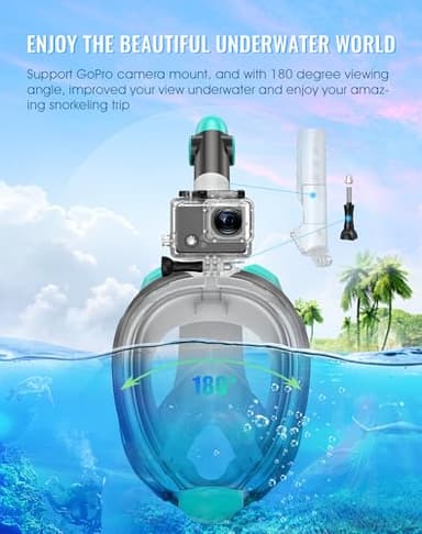 Greatever G2 Full Face Snorkel Mask with Latest Dry Top System,Foldable 180 Degree Panoramic View Snorkeling Mask with Camera Mount,Safe Breathing,Anti-Leak&Anti-Fog - Image 5