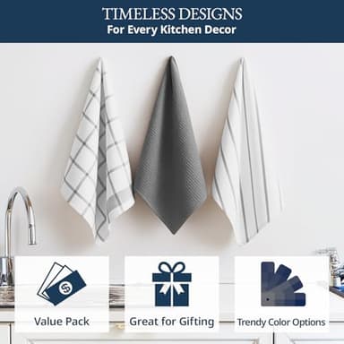 LANE LINEN Cotton Kitchen Towels and Dish Cloths Set, 6-Pack – Absorbent, Quick-Drying Dish Towel, 18" x 28", Soft, Premium Hand and Tea Towels - Grey - Image 4