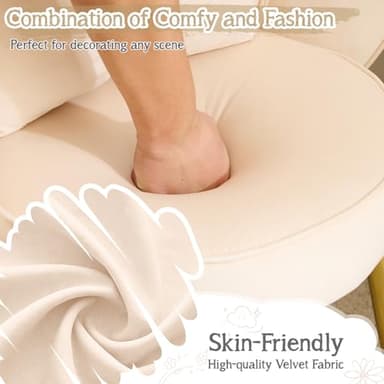 VINGLI Petal Makeup Vanity Chair with Back,Flower Cute Girls Desk Chair Comfy No Wheels,Modern Dining Chair,Small Accent Chair with Adustable Gold Legs&Bow Pillow for Home Office,Bedroom,Velvet,Beige - Image 4