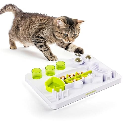 ALL FOR PAWS Interactive Cat Puzzle Feeder with 3 Catnip Balls – Slow Feeder Treat Dispenser Puzzle Toy for Indoor Cats, Mental Stimulation Digger Modules - Image 1