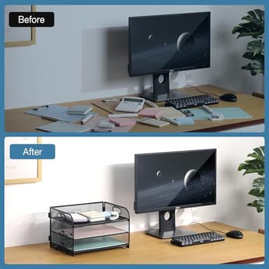 NCXTKJ 3-Tier Letter Tray Paper Organizer with Handle, Compact Mesh Desk File Organizer for Home Office Supplies Desktop Accessories,Black - Image 6