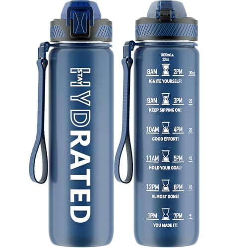 QLUR Water Bottle with Straw, 32oz Motivational Water Bottles with Time Marker to Drink, Tritan BPA Free, 1L Sports Water Bottle with Carry Strap LeakProof for Women Gym Fitness Outdoor (1 Pack) - Image 1