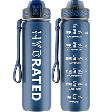 QLUR Water Bottle with Straw, 32oz Motivational Water Bottles with Time Marker to Drink, Tritan BPA Free, 1L Sports Water Bottle with Carry Strap LeakProof for Women Gym Fitness Outdoor (1 Pack) - Image 1