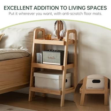 Vadisun 100% Solid Oak 3 Tier Ladder Shelf, Small Bookshelf, Ladder Bookshelf, Bookcase with Stable Frame, Small Table for Living Room Bedroom(Natural, 12.6" L x 17.72" W x 31.5" H) - Image 4