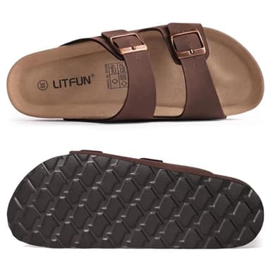 Litfun Women's Cork Footbed Sandal Summer Slip On Slide Sandals with Adjustable Buckle, Brown Size 9 - Image 6