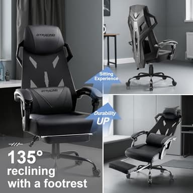 GTRACING Gaming Chair, Computer Chair with Mesh Back, Ergonomic Gaming Chair with Footrest, Reclining Gamer Chair with Adjustable Headrest and Lumbar Support for Gaming and Office (Black) - Image 9