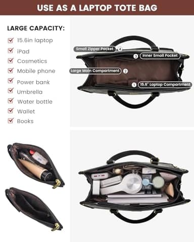 LOVEVOOK Lunch Tote Bag for Women, 15.6 Inch Laptop Bag with Insulated Lunch Compartment, Quilted Large Capacity Computer Handbag with Purse for Business, Work, Collage, Office, Casual, Jet Black - Image 4