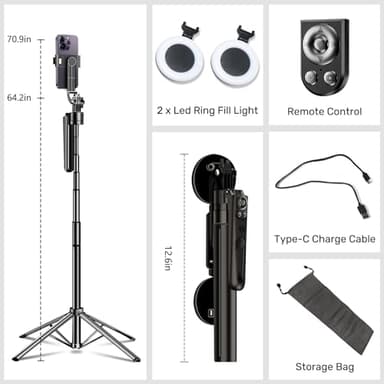 Auto Face Tracking Selfie Stick Tripod for iPhone with Light,360 Rotation That Follows Your Movement,70.9" Phone Camera Tripod Stand with Remote for Content Creator Vlog Live Stream Video Recording - Image 7