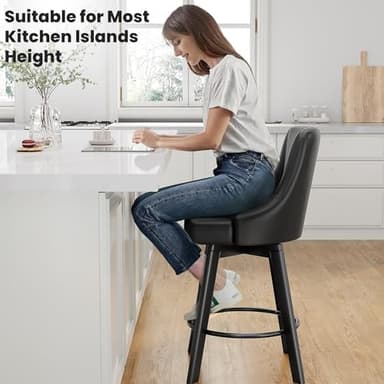 YaFiti Swivel Bar Stools with Backs, 24" Counter Height Bar Stools Set of 6, PU Leather Upholstered Counter Barstools with Solid Wood Legs for Kitchen Island, Home Bar, Black - Image 7