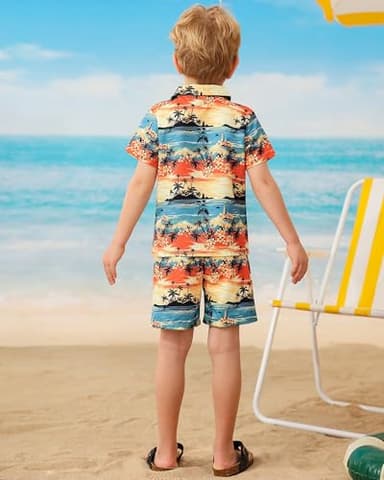 ZOEREA Toddler Baby Boy Clothes Hawaiian Outfit Shorts Sets Palm Printed Button Down Shirt and Shorts Summer Beach Clothes 2-3T - Image 6