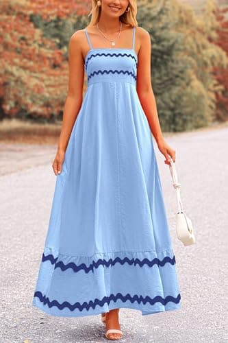 PRETTYGARDEN Women's 2025 Summer Flowy Maxi Dress Casual Sleeveless Spaghetti Strap Ruffle Beach Long Dresses (Light Blue,Medium) - Image 7