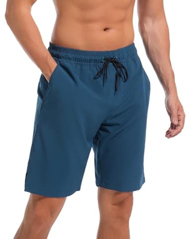 difficort Mens Swim Trunks Quick Dry Bathing Suit 9 inch Inseam Board Shorts with Compression Liner and Zipper Pocket,Dark Blue,X-Large - Image 3