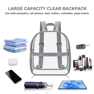 Oraben Clear Backpack for Stadium Events Clear Stadium Backpack 12x6x12 Bag (Nylon Shoulder Straps, Grey) - Image 5