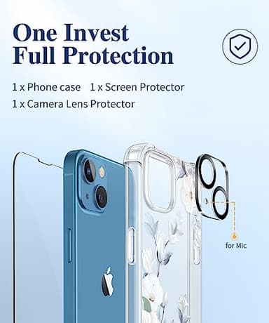 GVIEWIN Designed for iPhone 13 Case 6.1 Inch, with Tempered Glass Screen Protector + Camera Lens Protector Clear Flower Soft & Flexible Shockproof Floral Women Phone Cover (Hibiscus) - Image 7