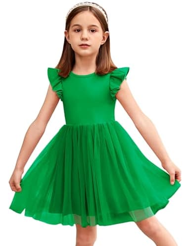 Arshiner Tulle Tutu Dress for Toddler Girls Baby Girl Rose Red Tutu Princess Party Sundress (Green, 4T) - Image 1