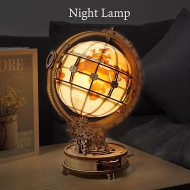 ROKR 3D Wooden Puzzles for Adults Illuminated Globe with Stand 180pcs 3D Puzzles Built-in LED Model Kit Hobby Gifts for Adults Home Decor - Image 4